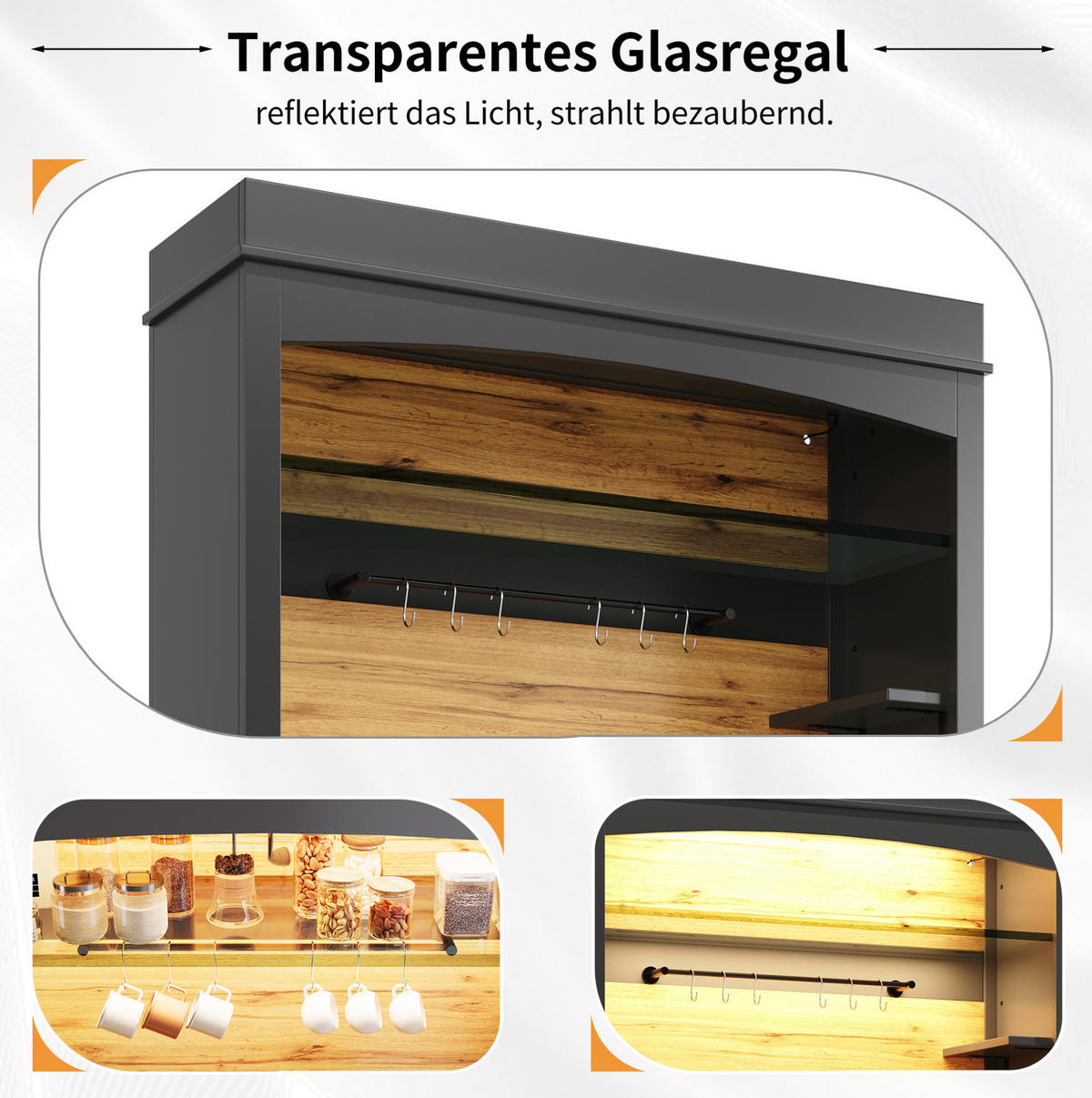 KÜCHENSCHRANK mit LED 107x43x184 cm MDF Metall Schwarz - Schwarz, Metall (43/184/107cm) - Meubliv