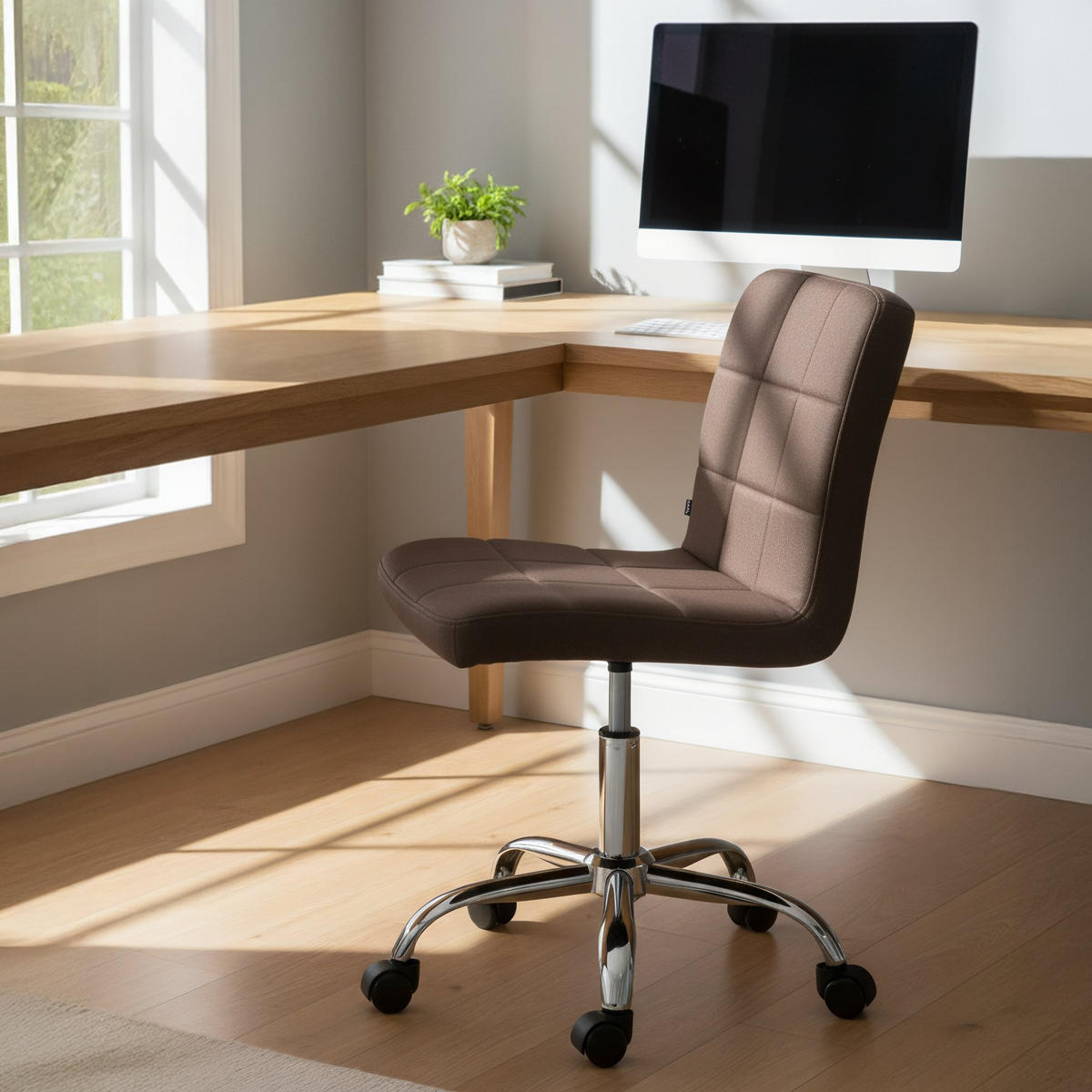 DREHSTUHL Stoff Braun - Chromfarben/Braun, Textil/Metall (47/93/56cm) - CLP