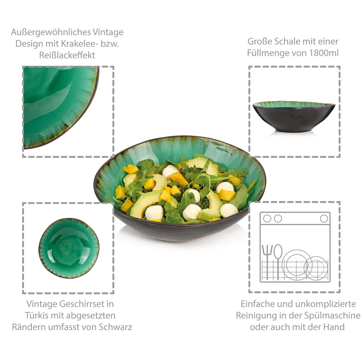 SALATSCHALE PALM BEACH - aus Steingut - Grün, Stein (23.5/23.5/7.5cm) - Sänger