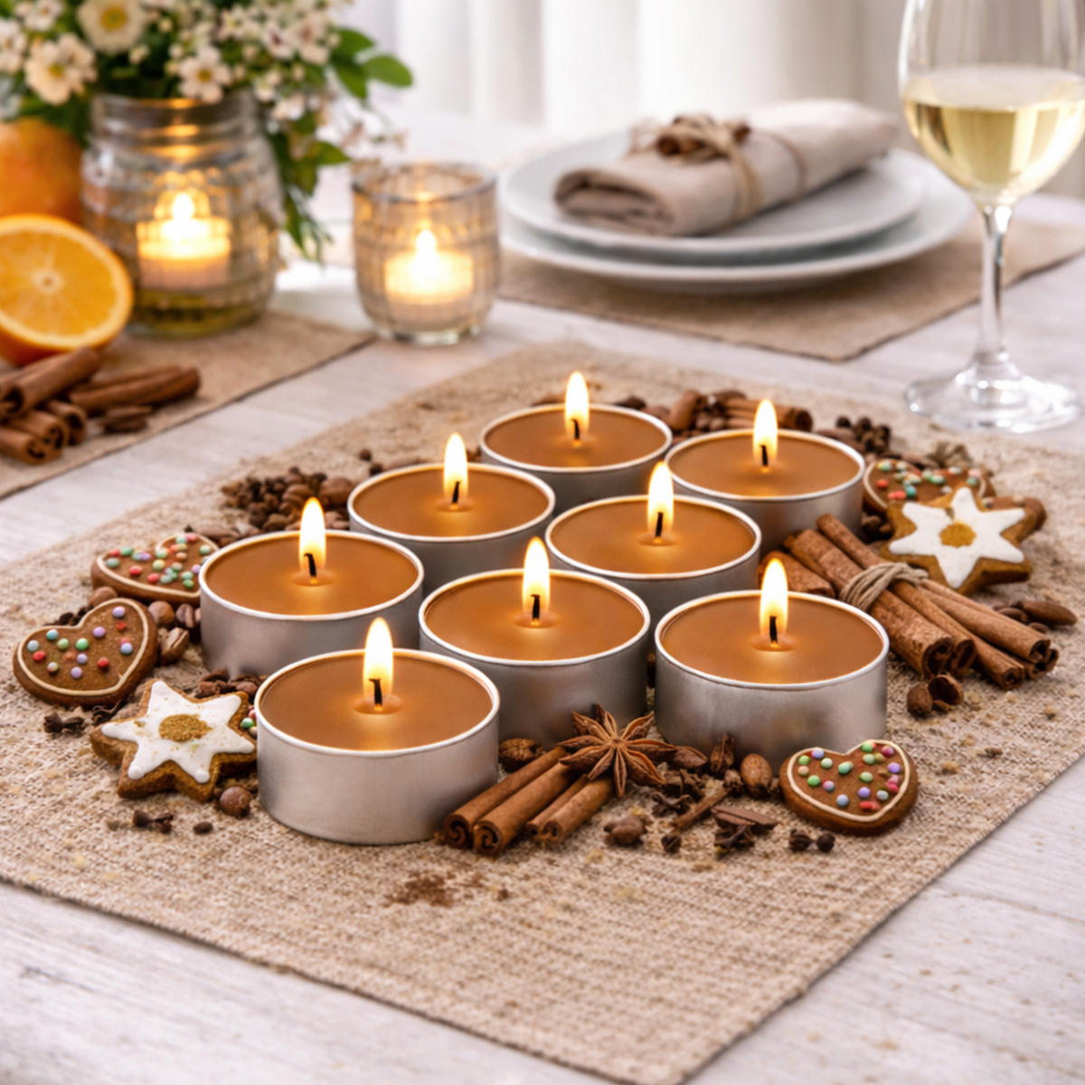 TEELICHT mit Duft - Lebkuchen - 54er Pack - Cappuccino, Naturmaterialien (4/1.5/4cm) - HS Candle