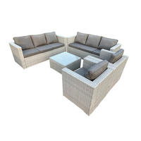 GARTENSOFA SET mit Couchtisch Polyrattan Helles Grau 8-Sitzer - Hellgrau, Metall - Fimous