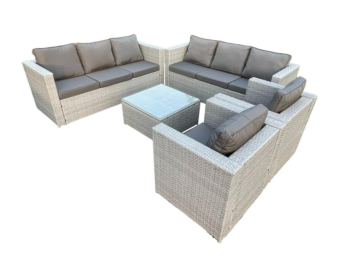 GARTENSOFA SET mit Couchtisch Polyrattan Helles Grau 8-Sitzer - Hellgrau, Metall - Fimous