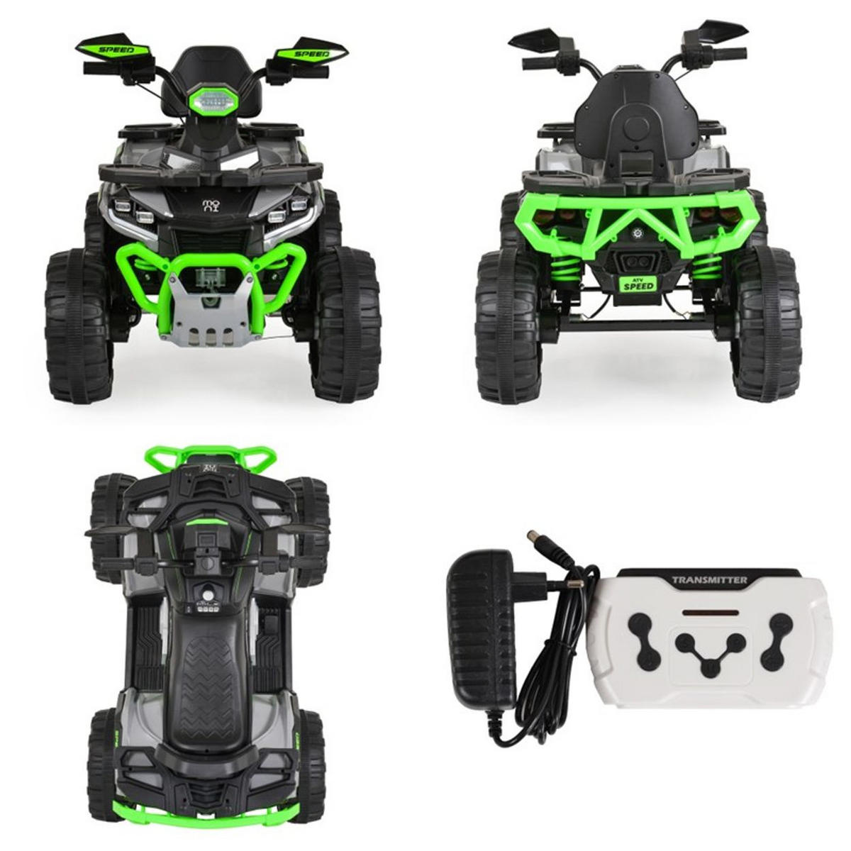 KINDERELEKTROQUAD Speed grün Kunststoffreifen Fernbedienung Scheinwerfer Musik - Grün, Kunststoff (110/68/89cm) - Moni