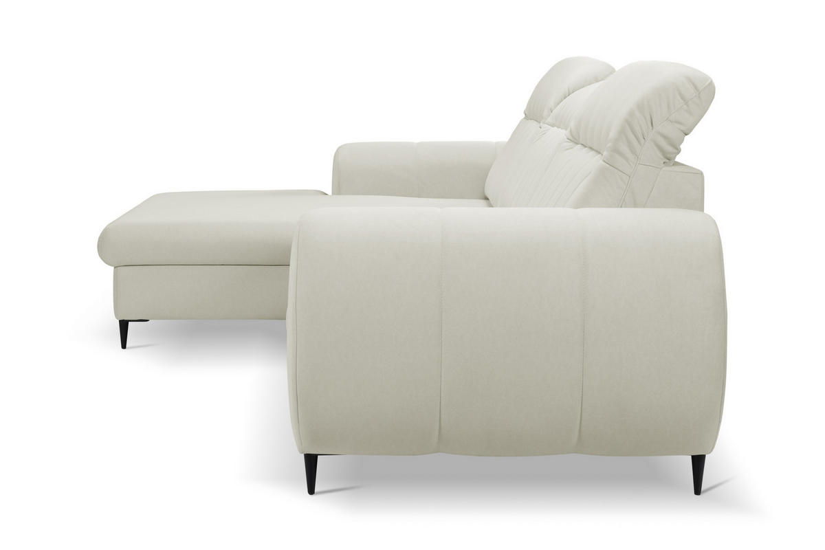 ECKSOFA PURO L-S Beige Plüsch-Stoff mit Schlaffunktion - Beige, Holz (275/166cm) - MASSENO