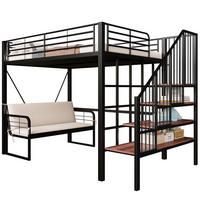ETAGENBETT 140/200 cm schwarz aus Metall mit Sofa und Stauraum - Schwarz, Holzwerkstoff (140/200cm) - OKWISH