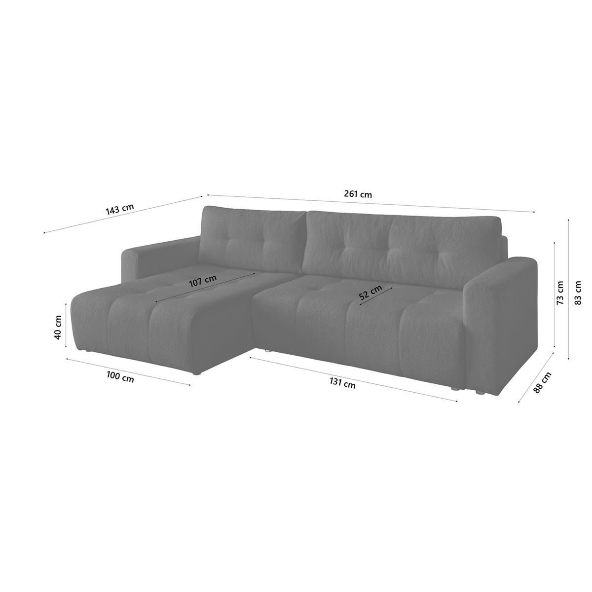ECKSOFA WALONGO mit Schlaffunktion, Schwarz - Schwarz, Textil (261/143cm) - Fedve
