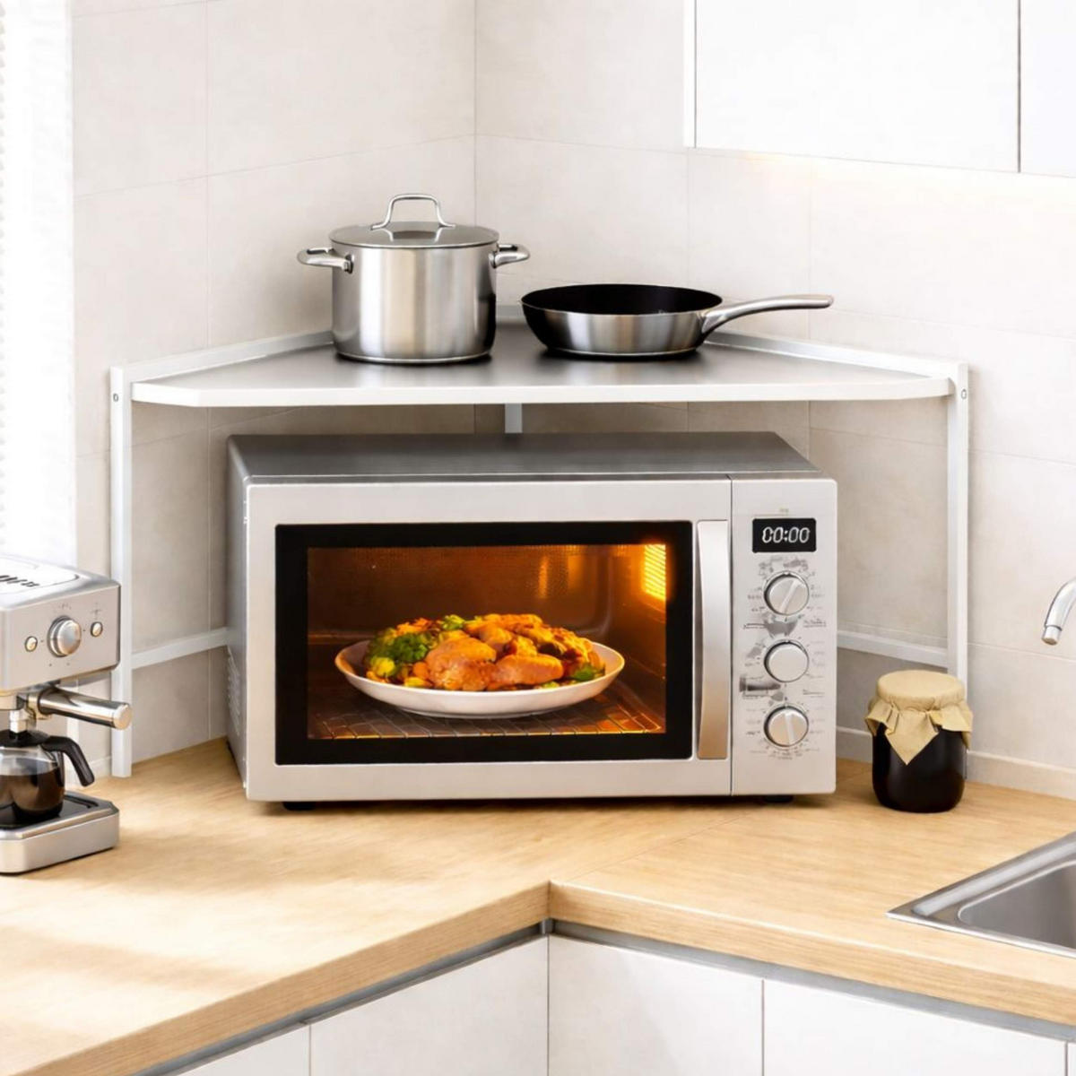 KÜCHENREGAL Ecke 2-stufig Metall Weiß 72/72/46 cm - Weiß, Metall (72/46/72cm) - DanDiBo