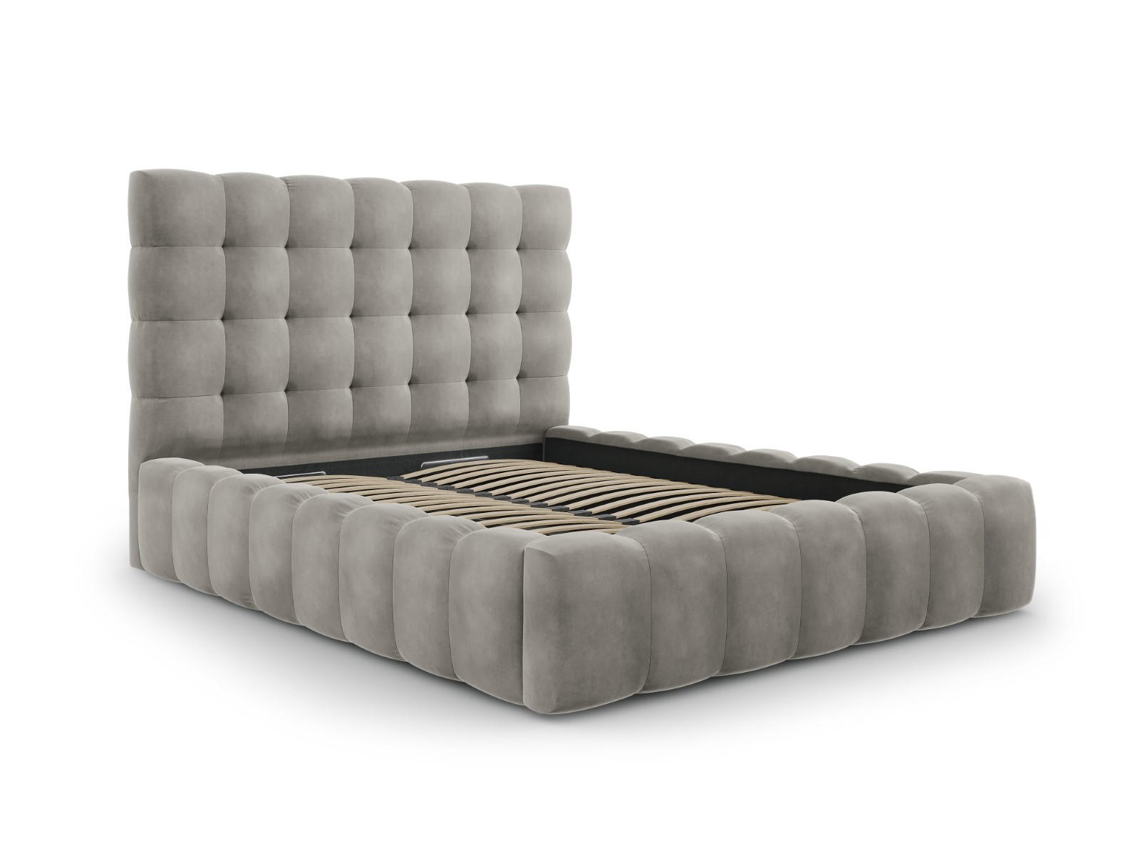 BETT mit Bettkasten und Kopfteil Mamaia aus Samt hellgrau 140x200cm - Hellgrau, Textil (140/200cm) - Micadoni