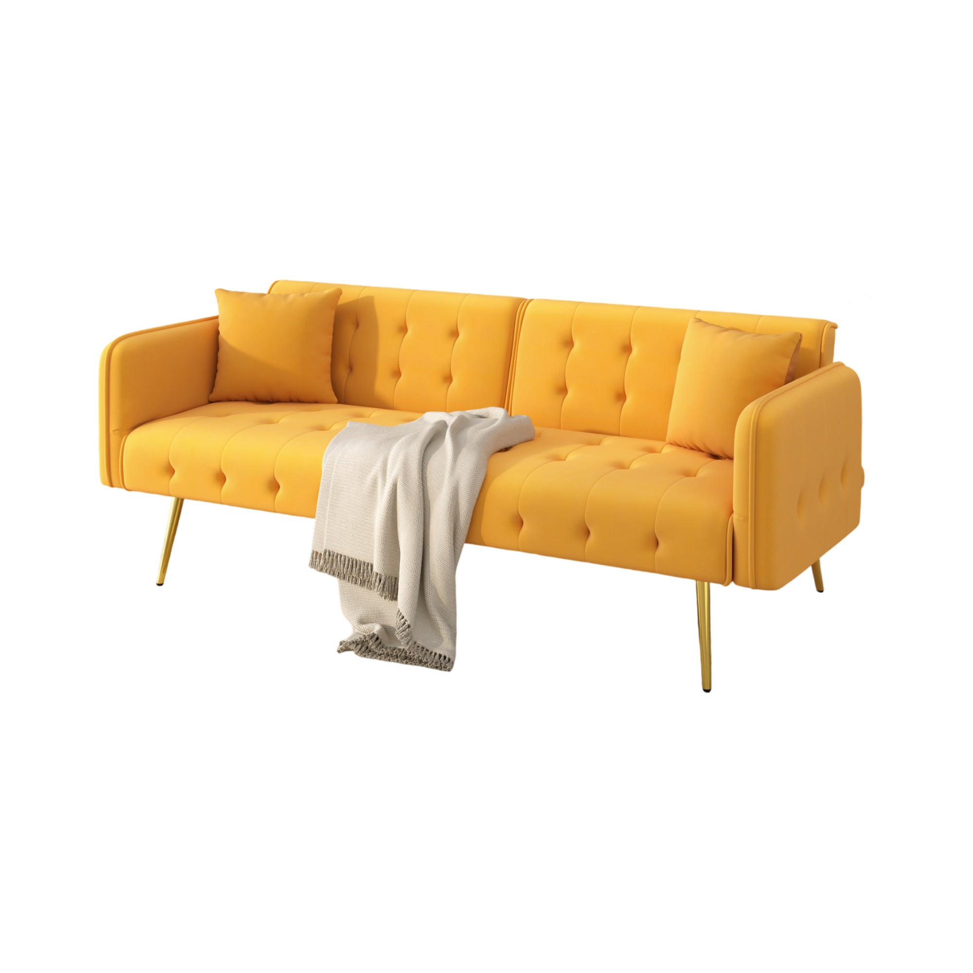 SOFABETT 2-in-1 mit Schlaffunktion 215 x 81,5 cm Velours Yellow - Gelb, Kunststoff (178/70/82cm) - Meubliv