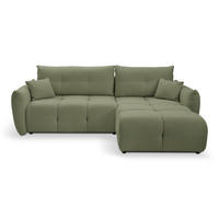 ECKSOFA MODA E Olivgrün Geflochtener Stoff mit Schlaffunktion - Olivgrün, Holz (257/177cm) - MASSENO