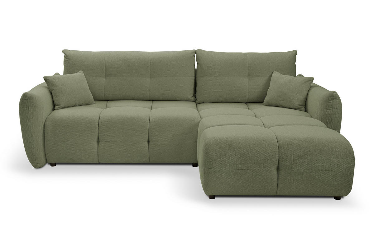 ECKSOFA MODA E Olivgrün Geflochtener Stoff mit Schlaffunktion - Olivgrün, Holz (257/177cm) - MASSENO