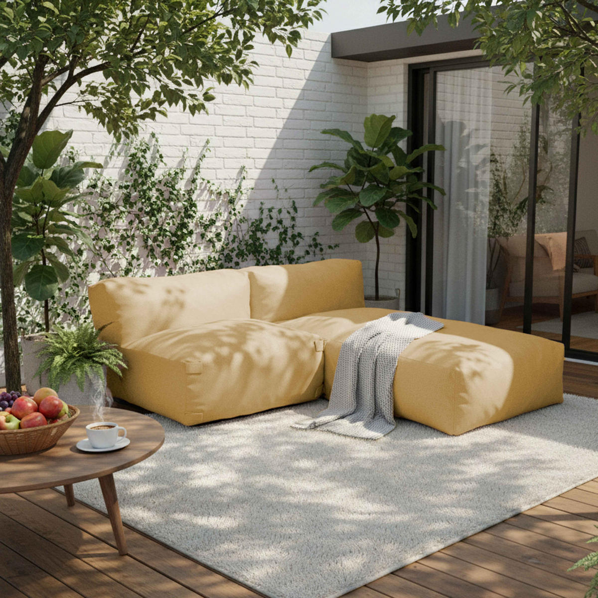 GARTENSOFA mit 2 Sitzplätzen, Hellgelb - Gelb, Textil - Oviala