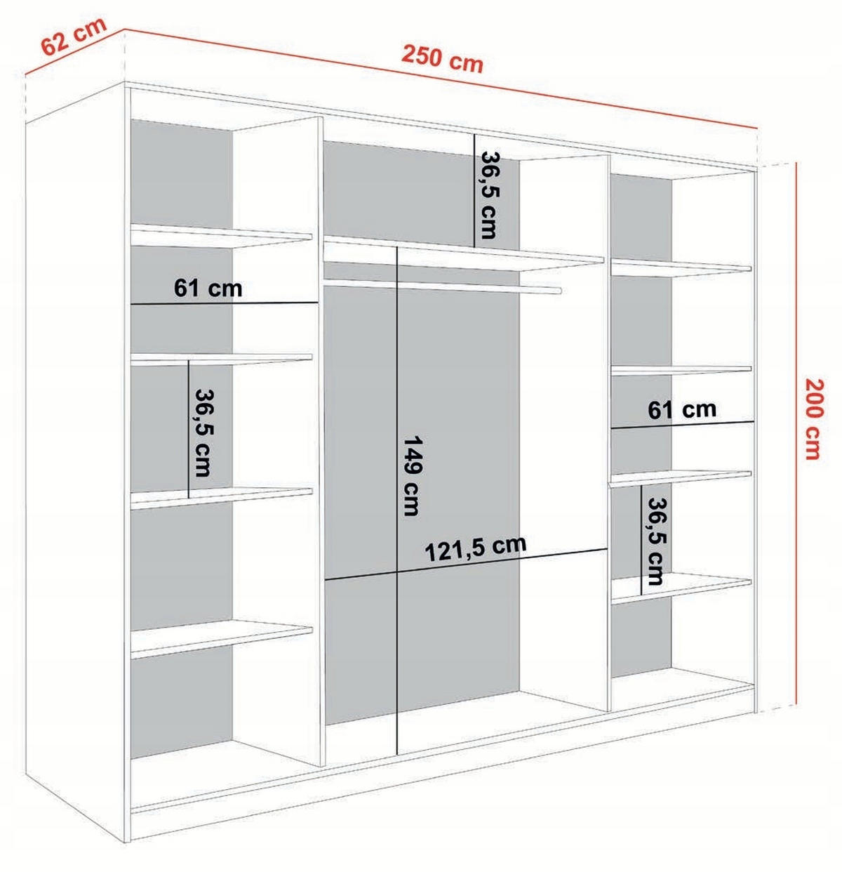 POSUVNÁ ŠATNÍ SKŘÍŇ ARI 1 se zrcadlem 250 - Bílá - bílá, kompozitní dřevo (250/200/62cm) - Kier Furniture