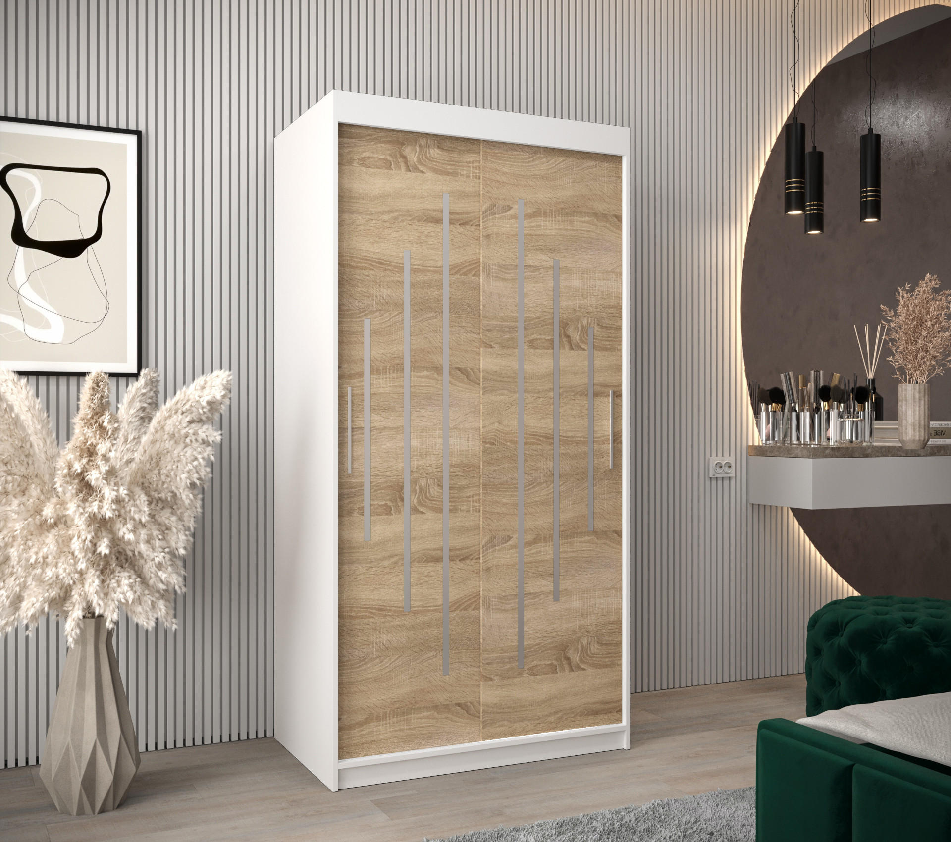 SCHWEBETÜRENSCHRANK 200/100/62 2-türig - Silberfarben/Weiß, Holz/Kunststoff (100/200/62cm) - Abiks Möbel