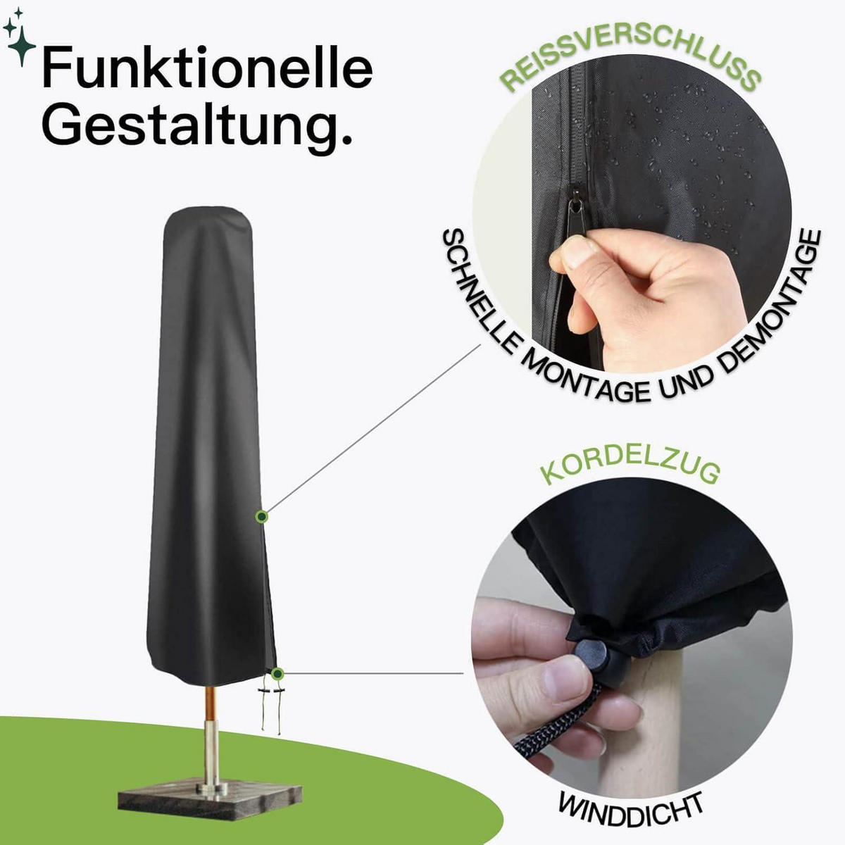 SCHUTZHÜLLE Sonnenschirm 420D Oxford Wasserdicht 190 cm - Schwarz, Textil (182.9/35/25cm)