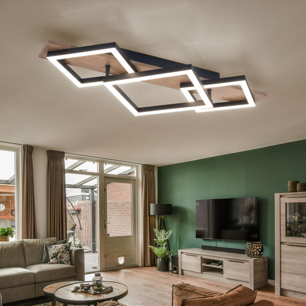 LED DECKENLEUCHTE Metall Schwarz Holzoptik - Schwarz, Metall (61/31/8.5cm) - Globo Lighting