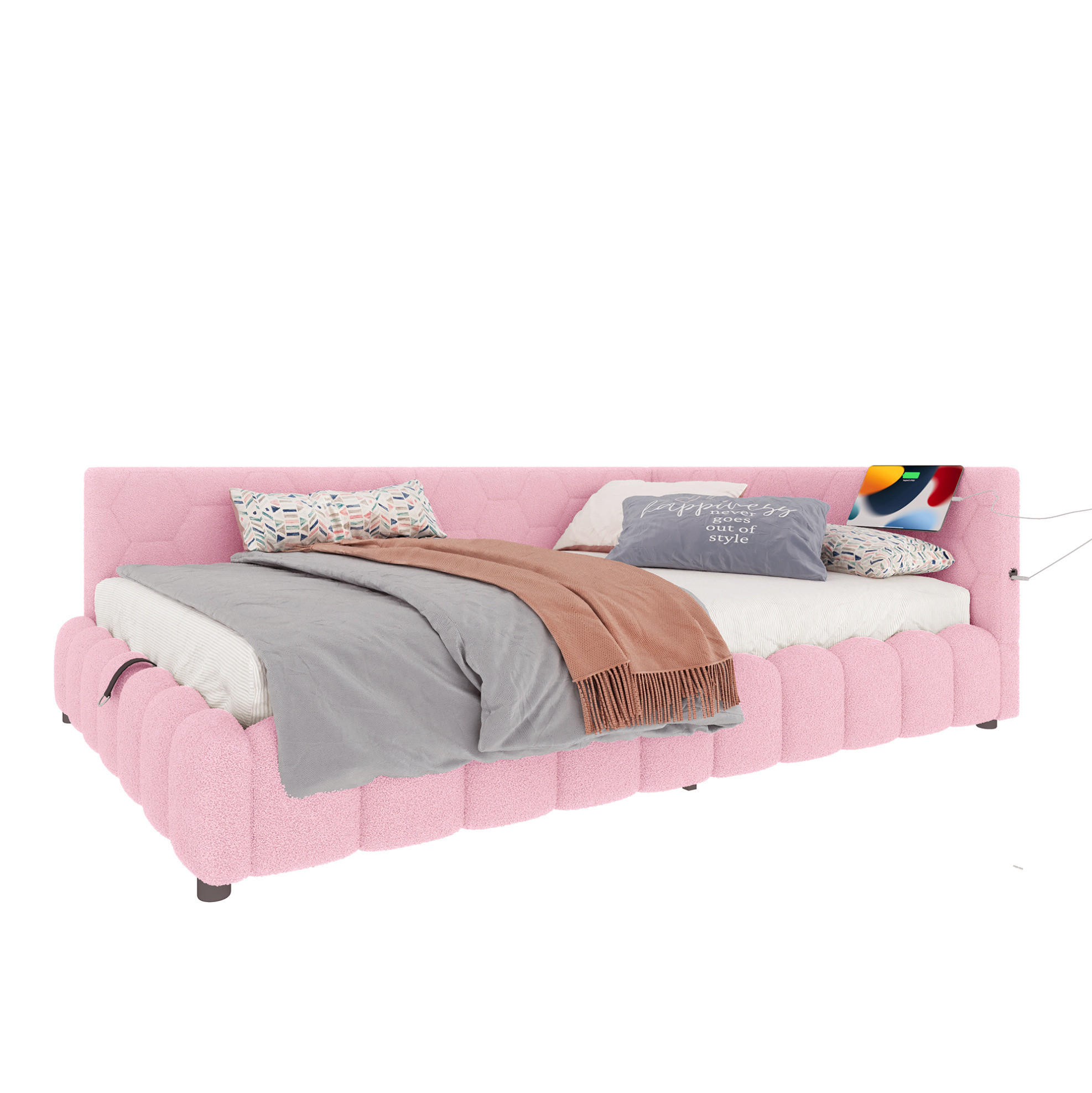POLSTERBETT 140/200 cm in Rosa mit LED-Beleuchtung und Stauraum - Rosa, Textil (140/200cm) - Flora Grace