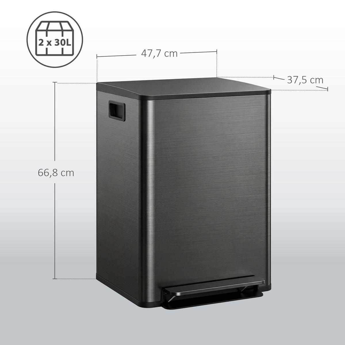 MÜLLEIMER Schwarz 47.7/37.5/66.8 cm - Schwarz, Metall (37.5/66.8/47.7cm) - HOMCOM