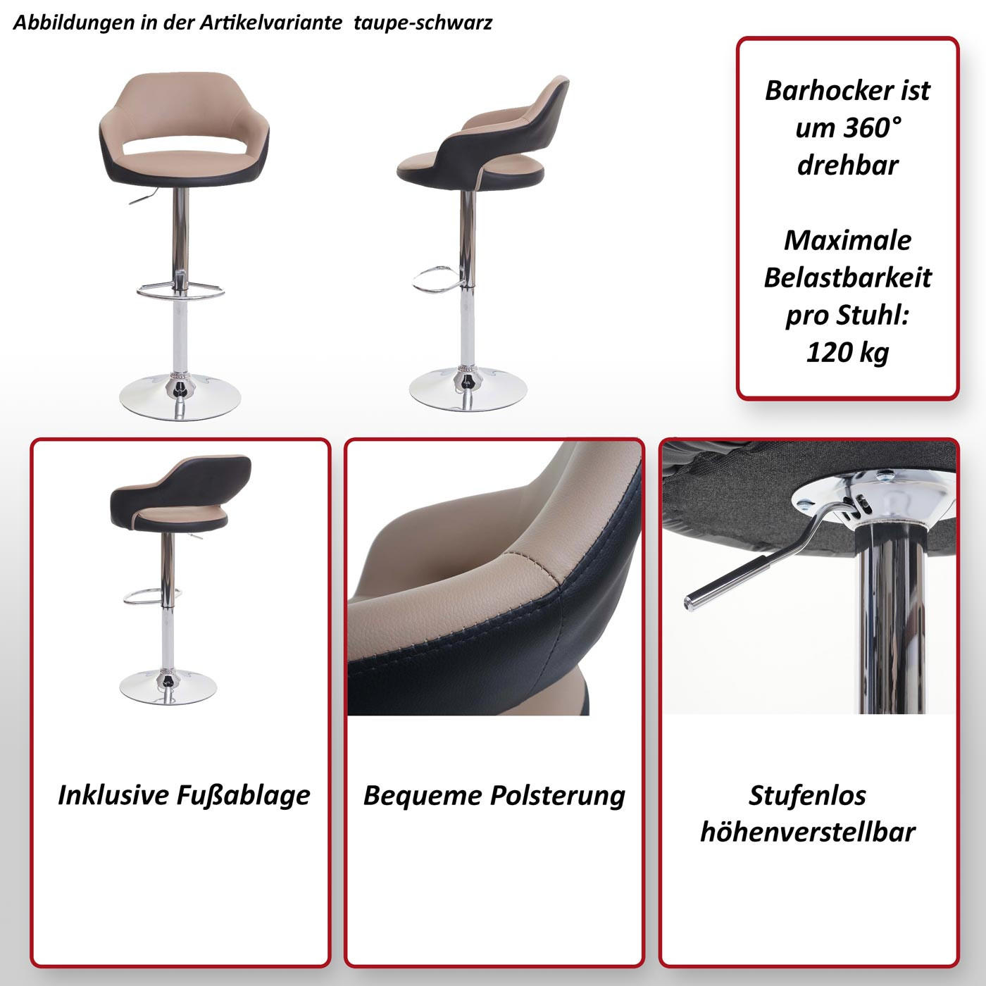 BARHOCKER Rot, Schwarz 2er-Set - Rot/Schwarz, Textil (51/105/55cm) - MCW