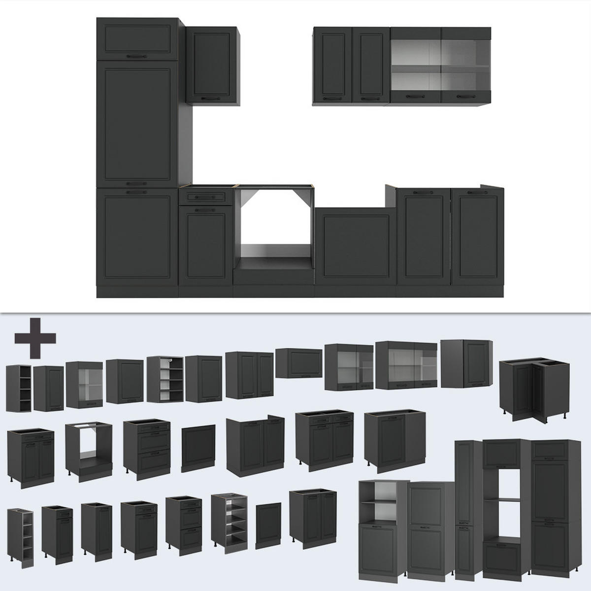 KUCHYŇSKÝ KOUT R-Line Antracitový venkovský dům/antracit - antracitová, kompozitní dřevo (300/81.6/60cm) - Vicco