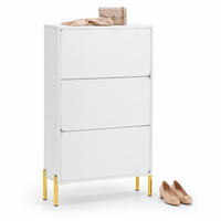 SCHUHSCHRANK in Weiß mit 3 Türen, großem Stauraum und goldenen Schrankfüßen für Foyer, B73/T24/H120cm - Goldfarben/Weiß, Holzwerkstoff/Metall (73/120/24cm) - STILVORA