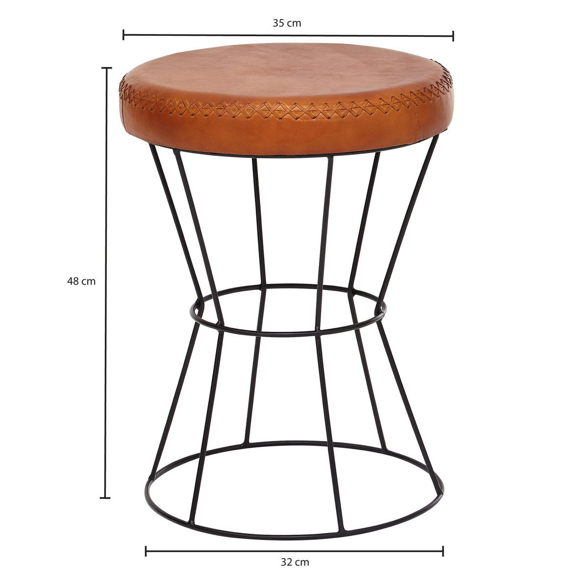 SITZHOCKER – Echtleder, Industrial-Stil - Schwarz/Braun, Leder/Metall (35/48/35cm) - KADIMA DESIGN