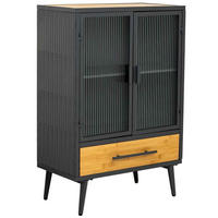 VITRINE aus Metall und Holz und Glas, schwarz, 61x32x91cm - Schwarz, Holz (61/90/32cm) - Wanderlust