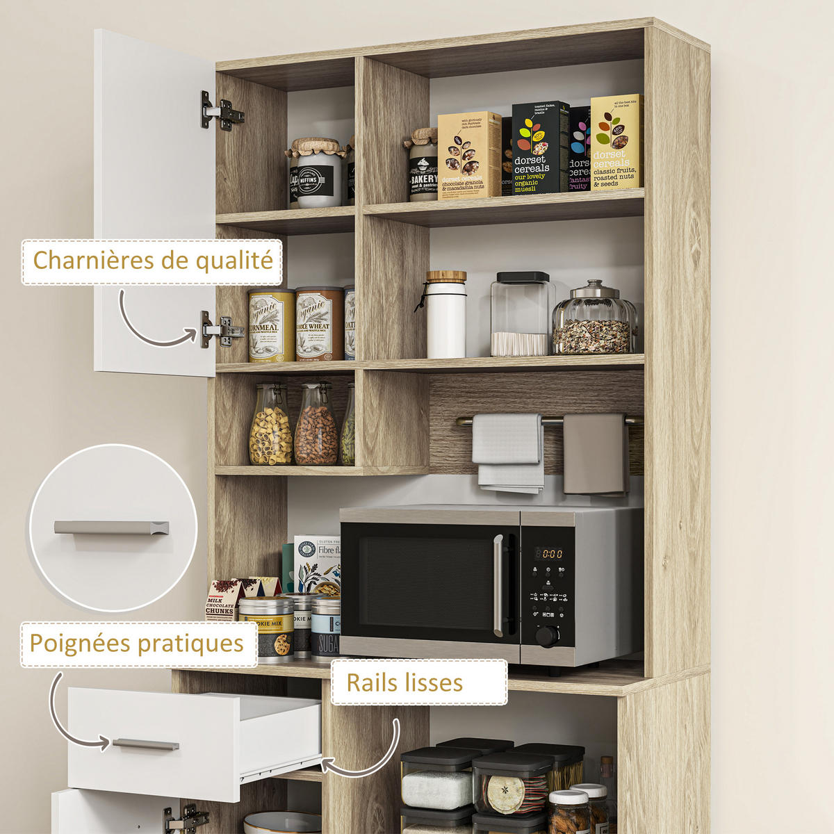 HIGHBOARD DE-11130 Verstellbare Böden Weiß/Holz - Weiß, Holzwerkstoff (35/180/80cm) - ComfortXL