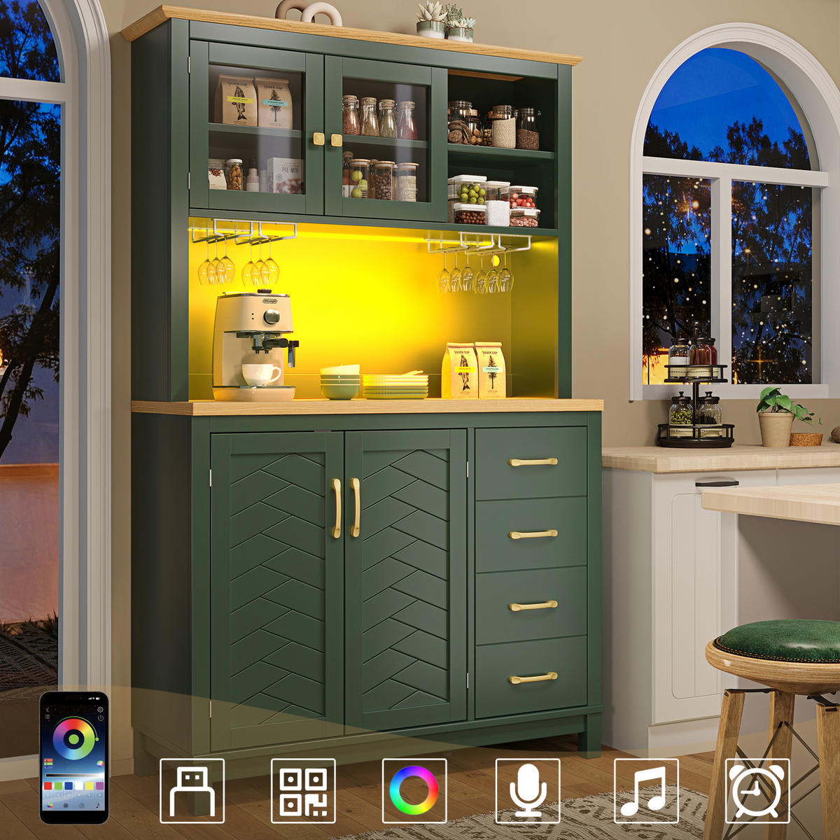 BUFFETSCHRANK mit LED-Lichtleiste 105,5x40x180 cm MDF Grün - Grün, Holzwerkstoff (40/180/105.5cm) - Meubliv