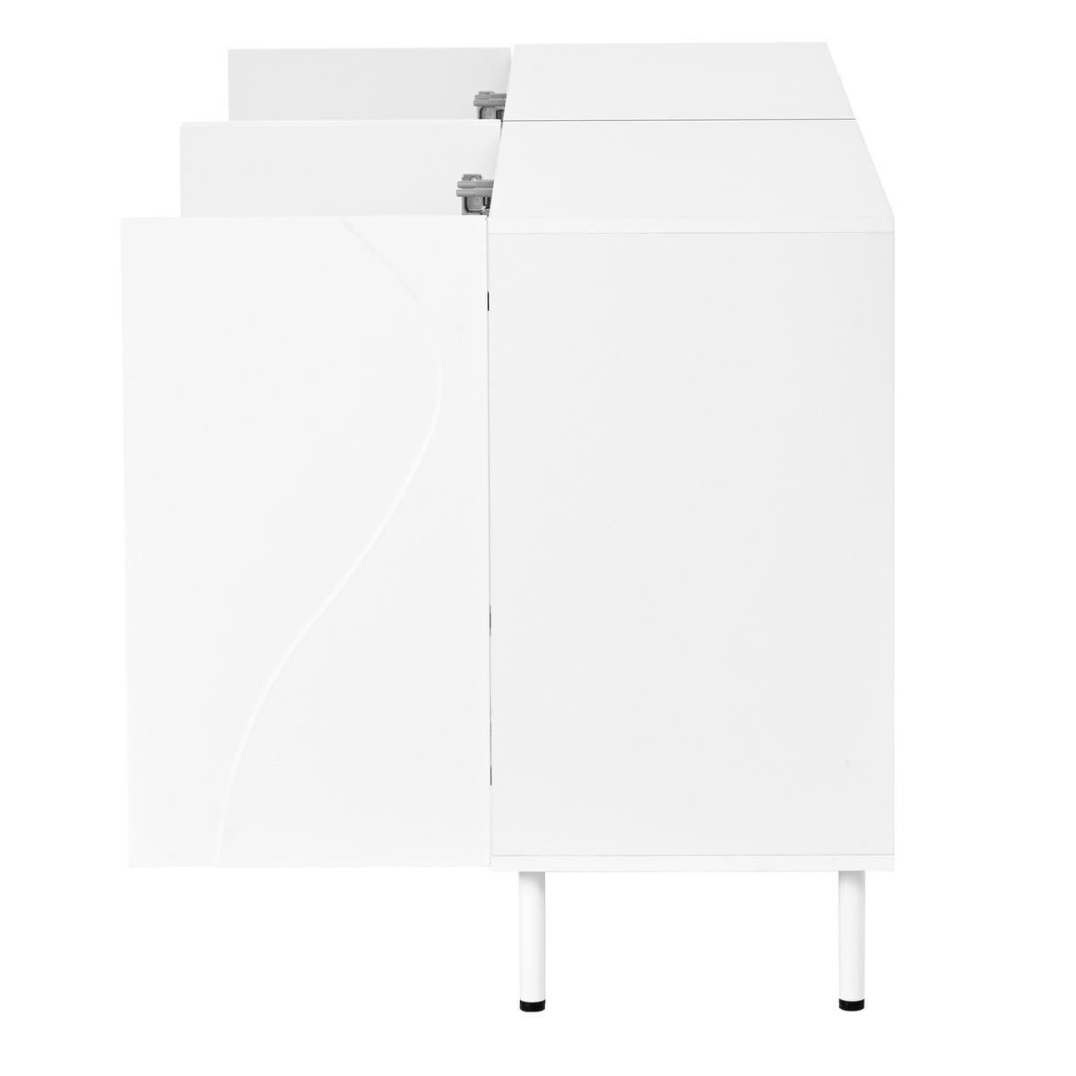 SIDEBOARD 3D Türen grifflos PB MDF Metallfüße modern - Weiß, Holzwerkstoff (40/77.5/140cm) - FLIEKS