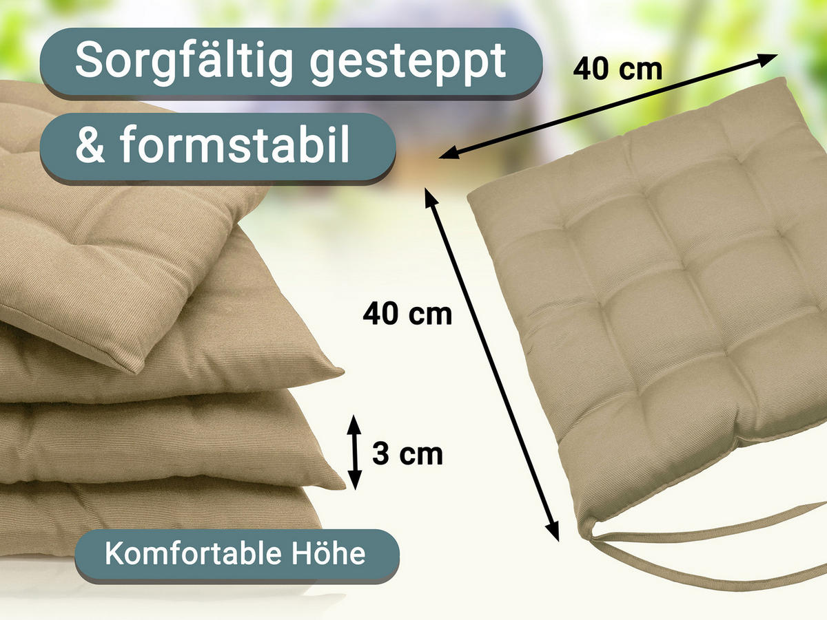 STUHLKISSEN, 4er-Set, 40x40 cm, 100% Polyester, Braun - Hellbraun, Textil (40/40/3cm) - Zollner