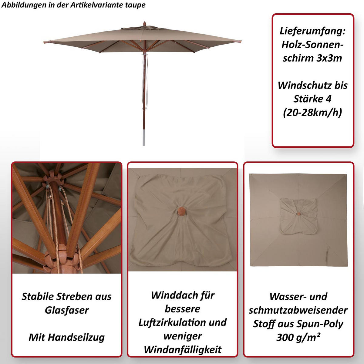 SONNENSCHIRM C57B Dunkelgrün - Dunkelgrün, Holz (300/300cm) - MCW