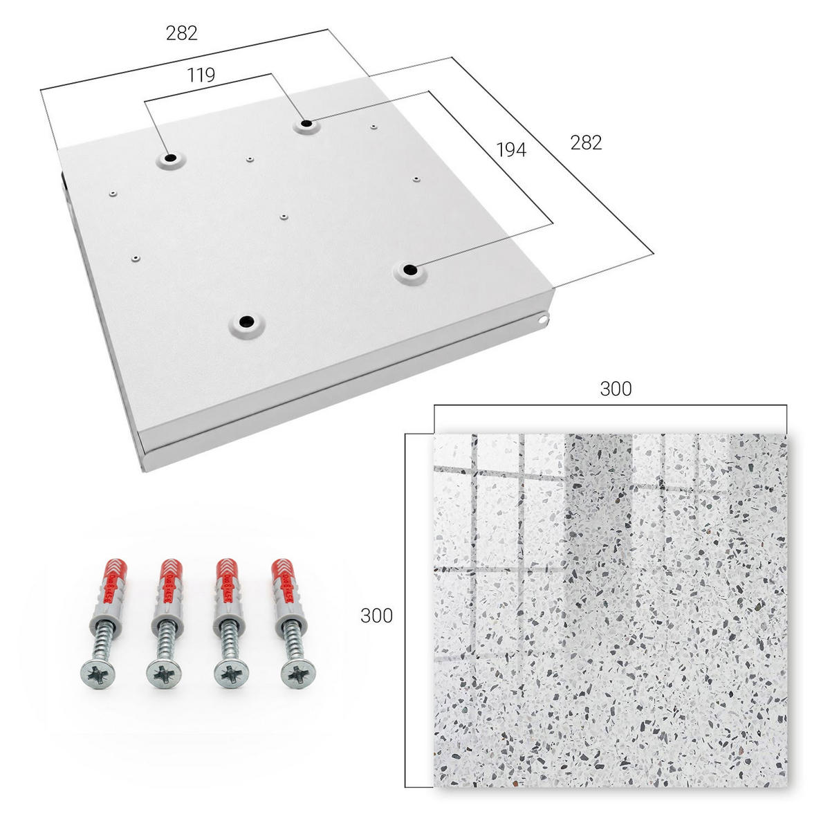 SCHLÜSSELBOX Weiß 30x30 cm – Türöffnung nach rechts - Terrazzo-Stil - Weiß, Metall (30/30/5cm) - TULUP