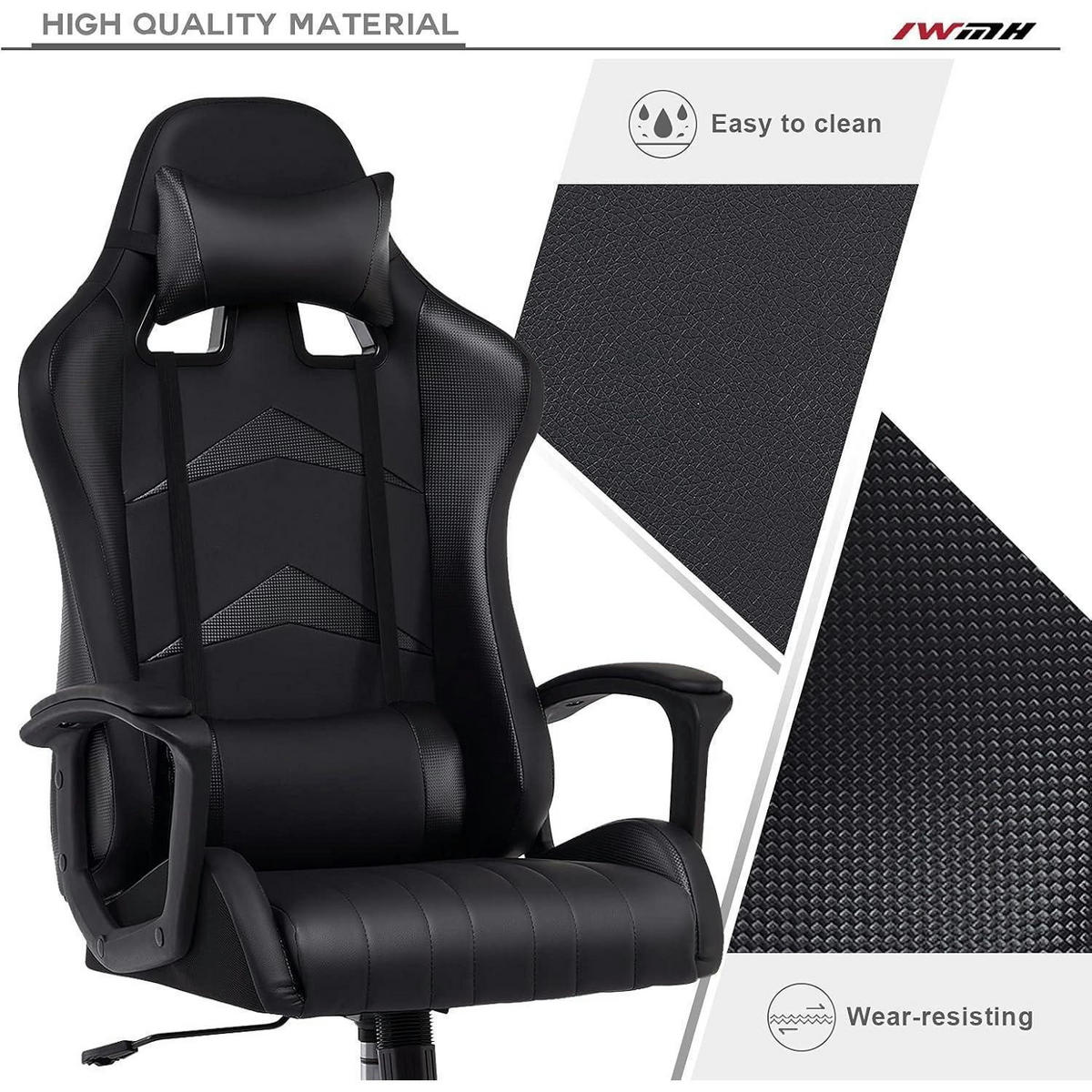 GAMING Stuhl mit Kopf- und Lendenkissen Schwarz 52 x 49 x 130 cm - Schwarz, Kunststoff (49/130/52cm)