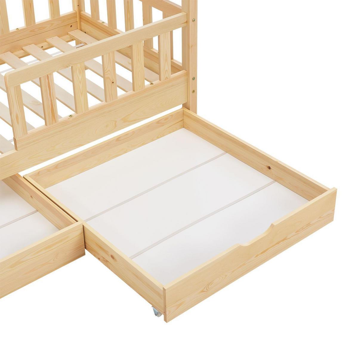 KINDERBETT Marli mit Matratze und Bettkasten natur 90x200 cm - Naturfarben, Holz (90/200cm) - Juskys
