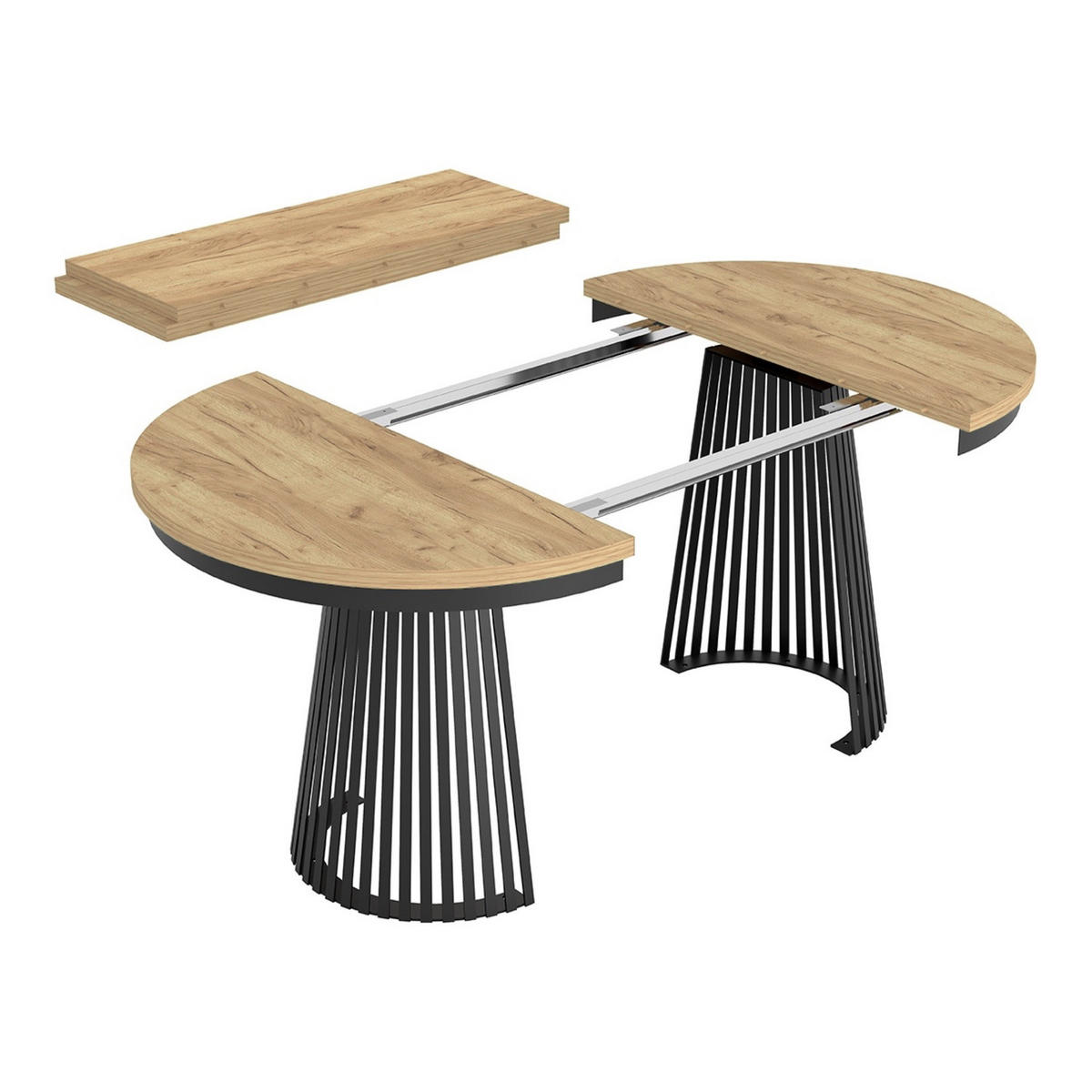 ESSTISCH Garda rund ausziehbar 100-180 x 100 x 76,6 cm Eiche Artisan/Schwarz - Schwarz/Eiche Artisan, Holzwerkstoff (100/100/76.6cm) - Koseto