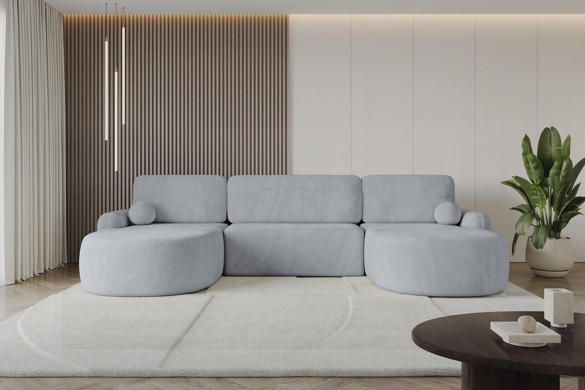WOHNLANDSCHAFT mit Schlaffunktion und Bettkasten LIRA-U - 335x172x89 Grau - Greige, Holzwerkstoff/Textil (335/89/172cm) - ALTDECOR