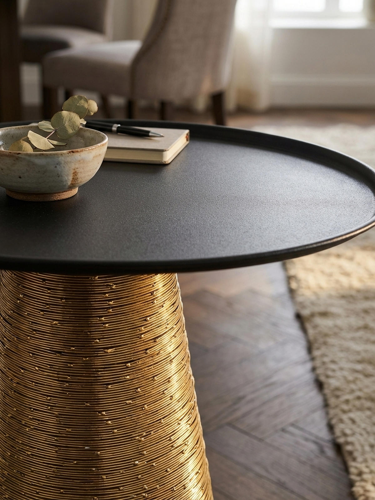 BEISTELLTISCH – Rund Aluminium Schwarz Gold Muster handgefertigt 40x40 cm - Goldfarben, Metall (40/40/45cm) - KADIMA DESIGN