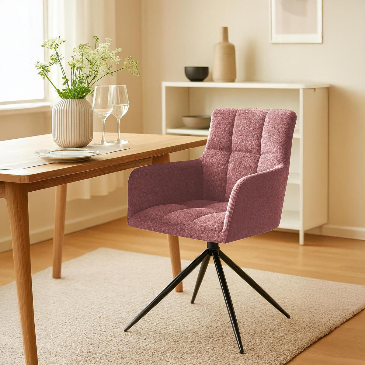 ARMLEHNENSTUHL 2er Set Stoff Rubinrot - Rot/Schwarz, Textil/Metall (59/87/59cm) - CLP