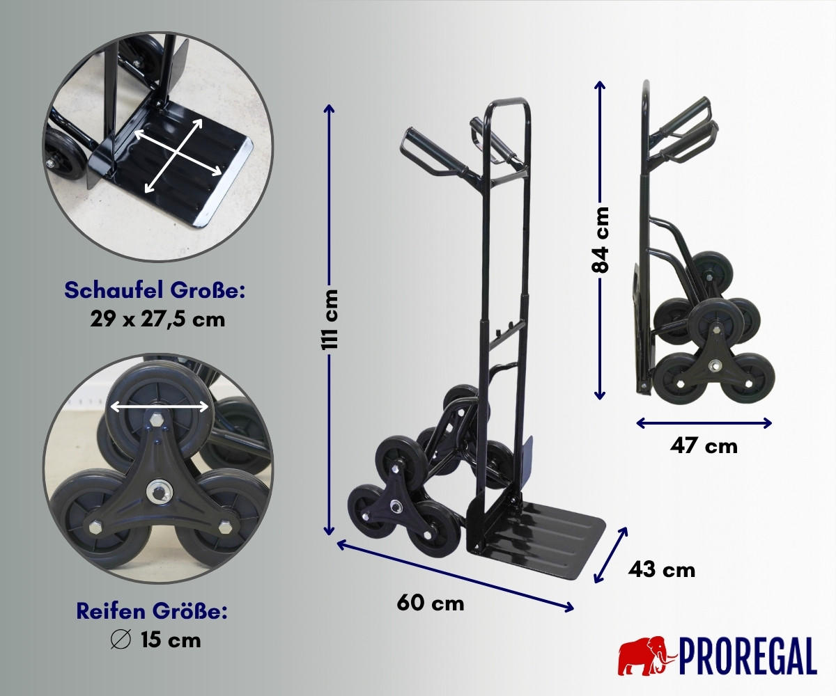 TREPPENSTEIGER Sackkarre Odin 111x60x43cm Tragkraft 200kg Schwarz - Schwarz, Metall (43/60/111cm) - PROREGAL