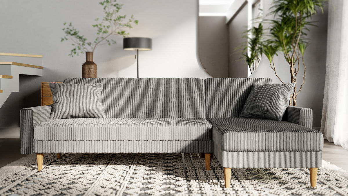 ECKSOFA mit Schlaffunktion L-Form, Hellgrau - Grau, Holzwerkstoff/Textil (256/134cm) - Idohome