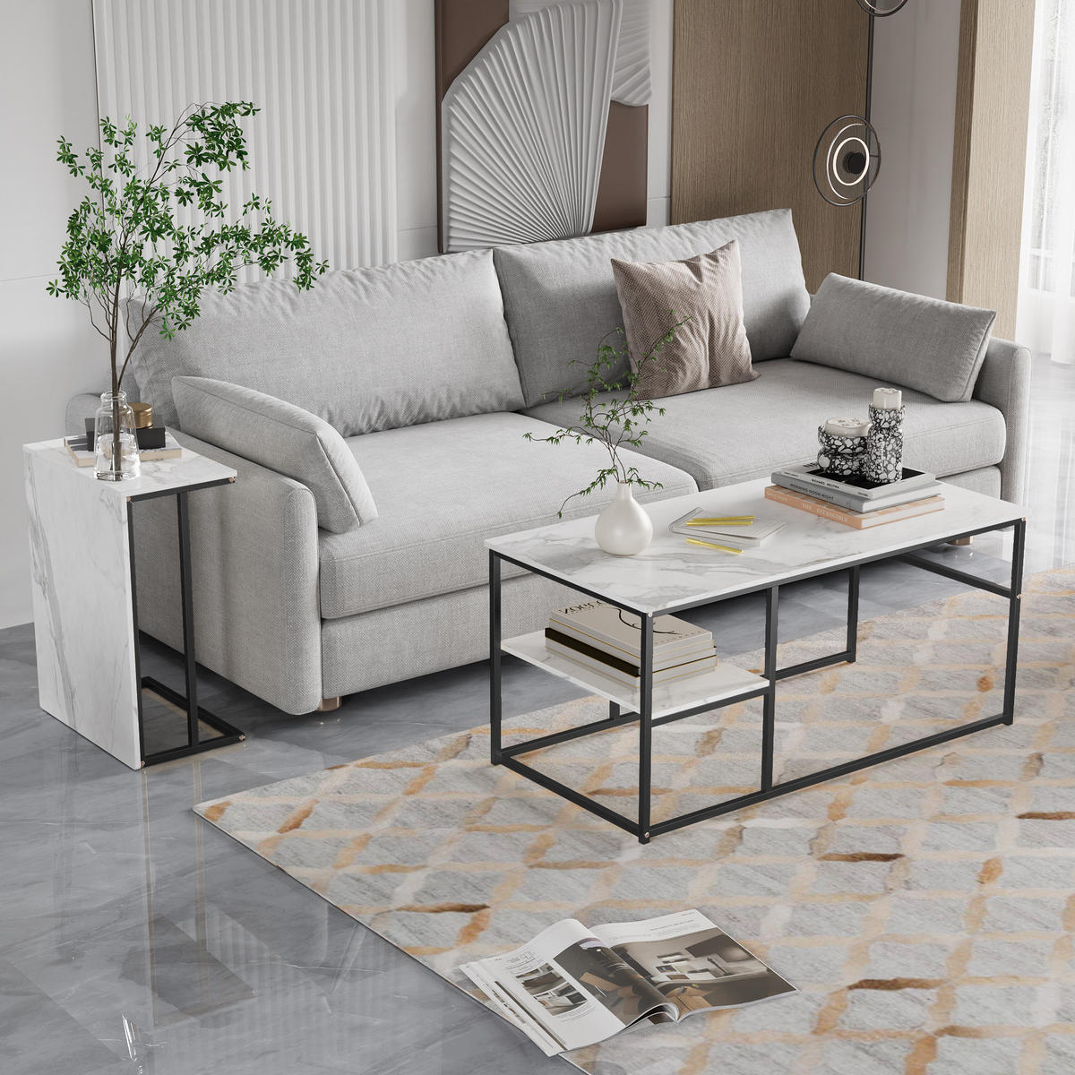 COUCHTISCH 2er-Set rechteckig, Beistelltisch 105 x 52 x 48 cm mit Metallrahmen, Gold - Schwarz, Metall (105/52/48cm) - PARAFTA HOME