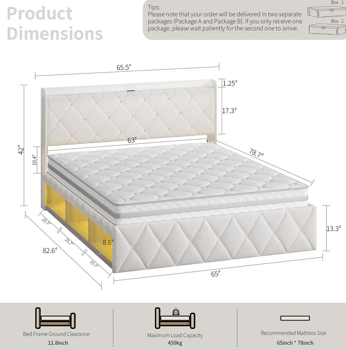 POLSTERBETT 160x200 cm in Weiß mit USB-Ladefunktion und LED-Beleuchtung - Weiß, Textil (160/200cm) - IVMEU