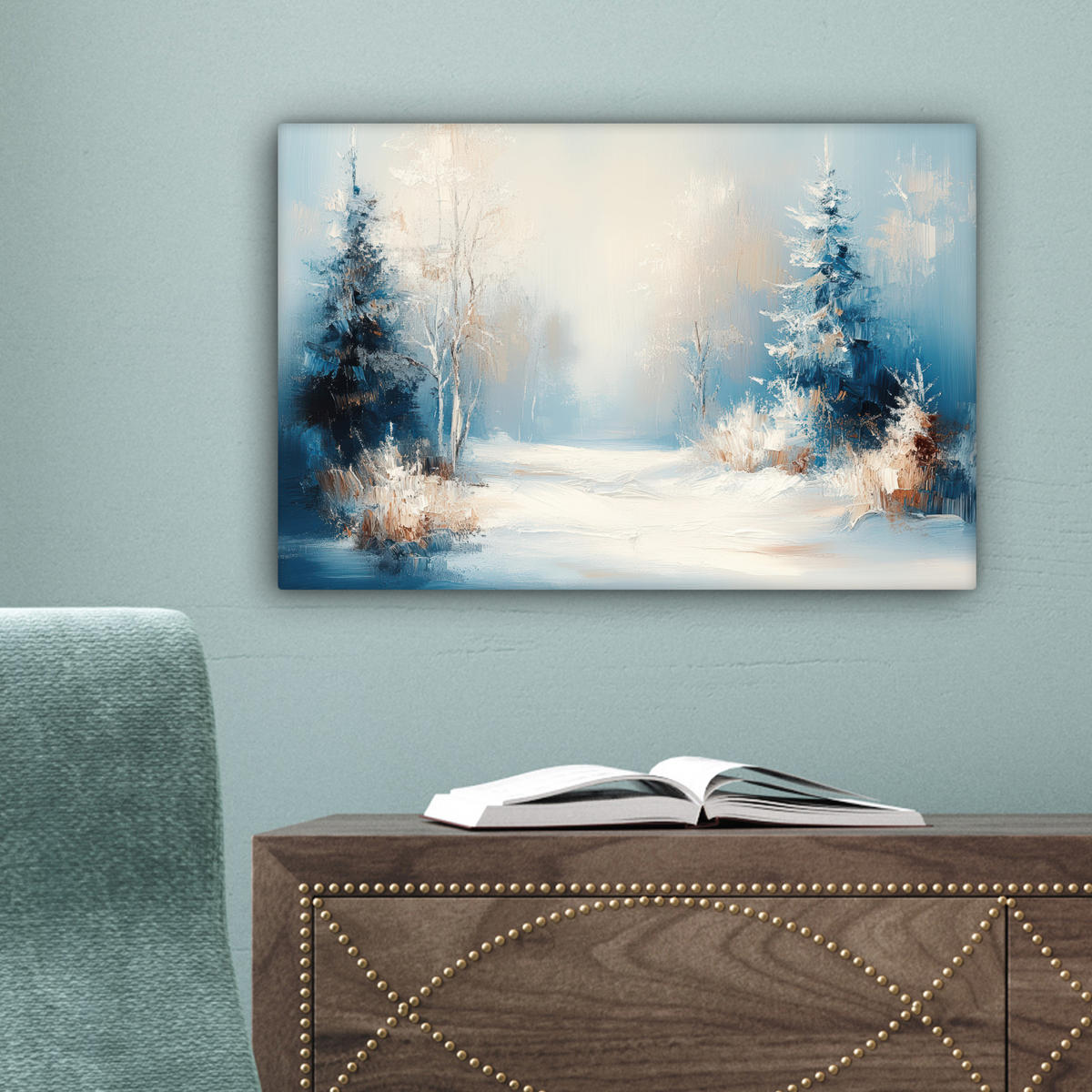 LEINWANDBILD Wald - Winter - Natur - Abstrakt - Schnee Deko Schlafzimmer 30x20 cm - Weiß, Textil (30/20cm) - MuchoWow