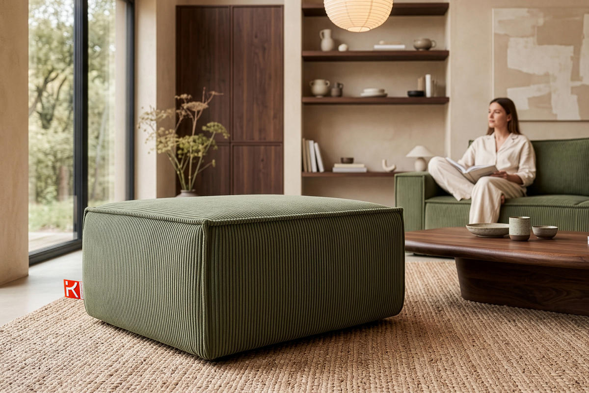 SITZPOUF NAPI gefederte Sitzfläche, grün - Schwarz/Olivgrün, Textil (83/45/83cm) - KONSIMO®
