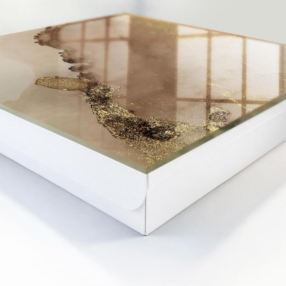 SCHLÜSSELBOX Weiß 30x30 cm – Türöffnung nach rechts - Künstlerische Abstraktion - Beige, Metall (30/30/5cm) - TULUP