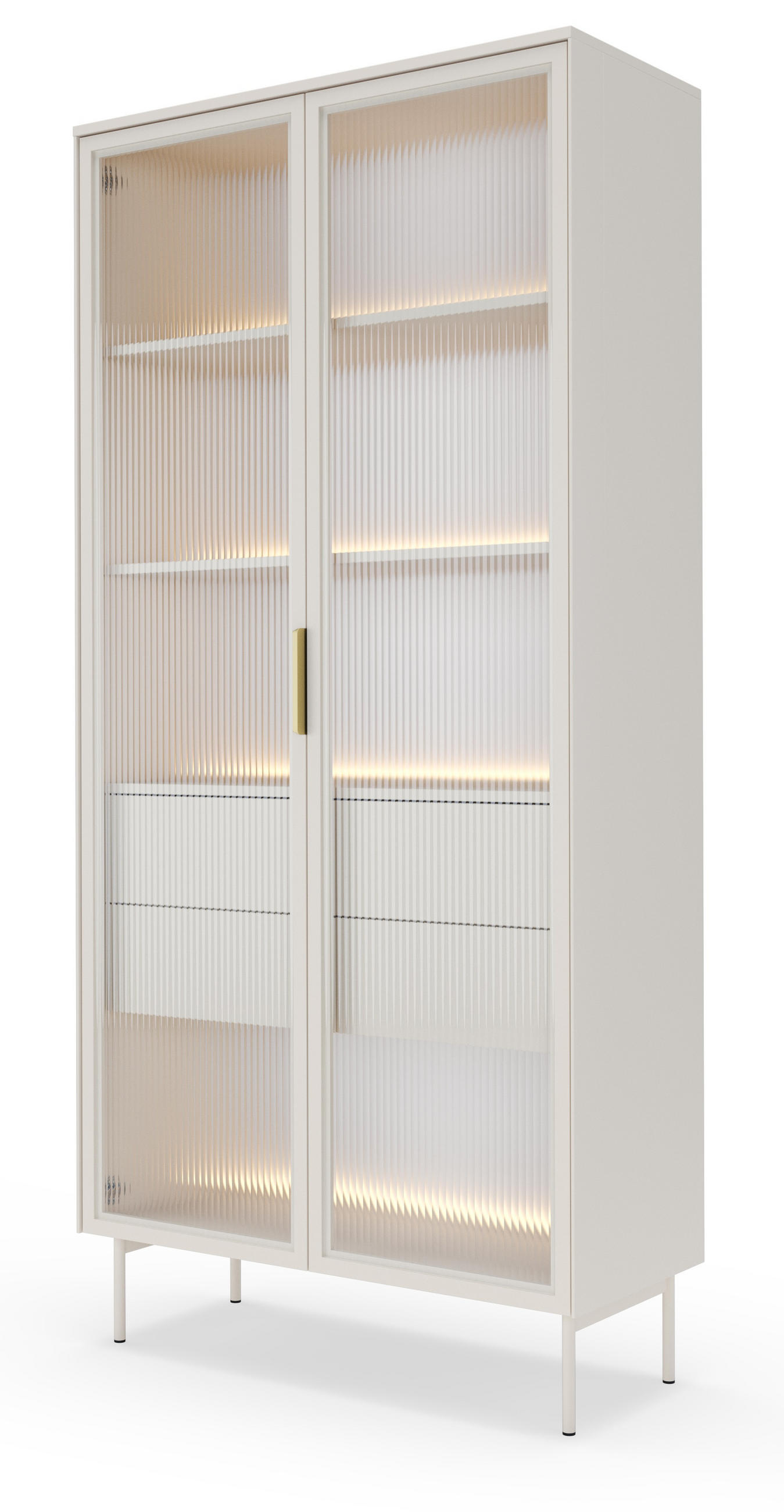 VITRINENSCHRANK 90 cm mit LED Senzia, 2 Türen, Schubladen, Kaschmir - Kaschmir, Holz (92/195/39cm) - Emporius