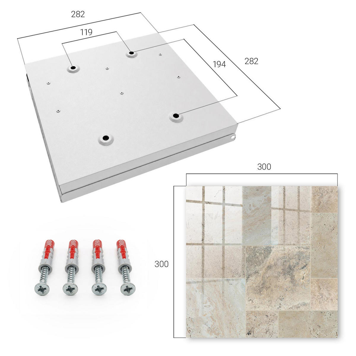 SCHLÜSSELBOX Weiß 30x30 cm – Türöffnung nach rechts - Marmorfliesen - Beige, Metall (30/30/5cm) - TULUP