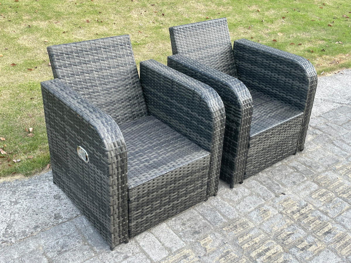 GARTENMÖBEL SET MIT LIEGESTUHL 3 SITZER SOFA Polyrattan Outdoor 7-Sitzer - Dunkelgrau/Grau, Glas/Kunststoff - Fimous