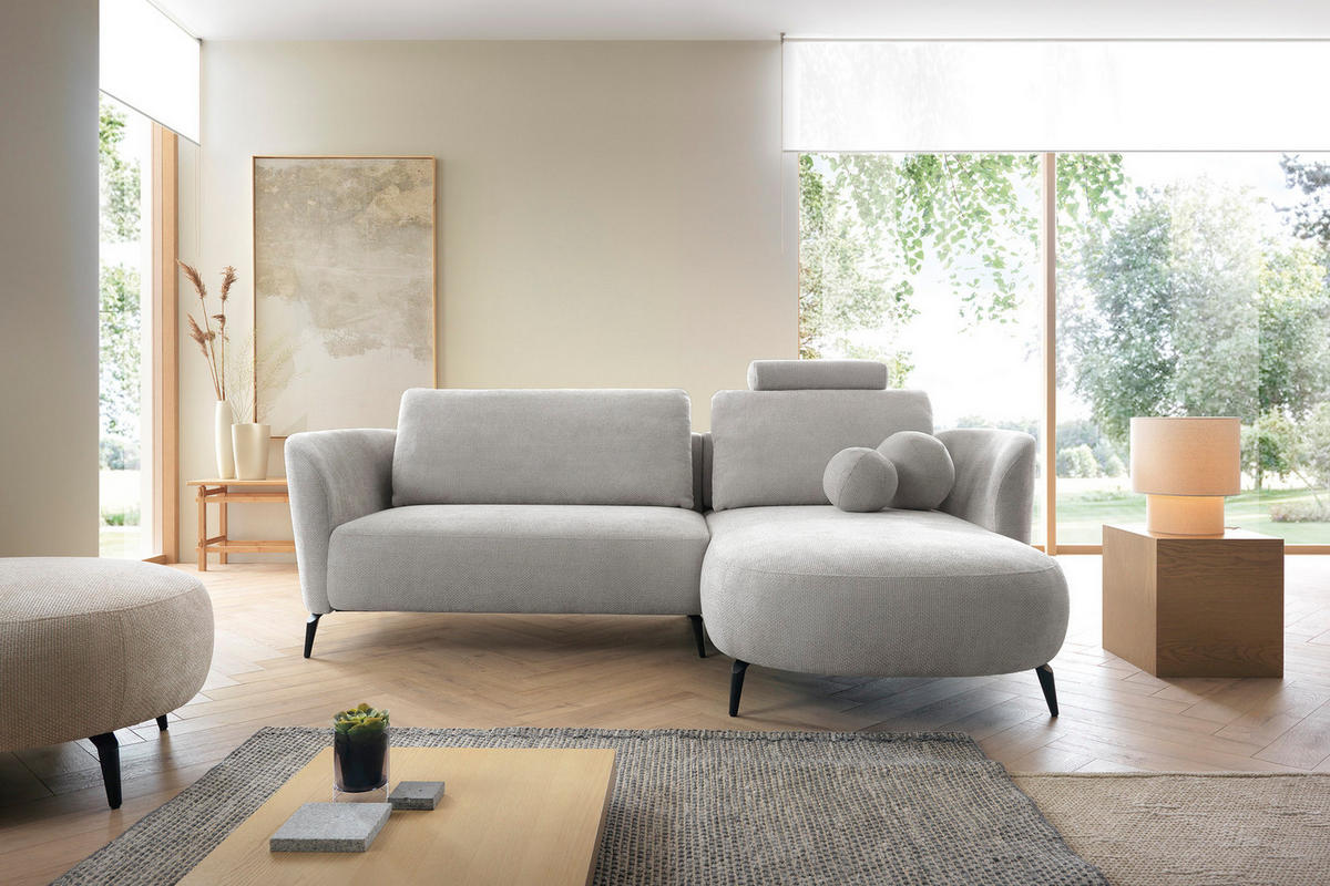ECKSOFA auf Füßen Kendra 260 cm mit Schlaffunktion, Rechts, Hellgrau - Hellgrau, Holz (180/260cm) - Emporius